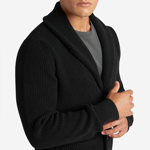 Wool Black Cardigan with Shawl Collar